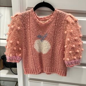 Loveshackfacy Pink Knit Sweater with Apple Design